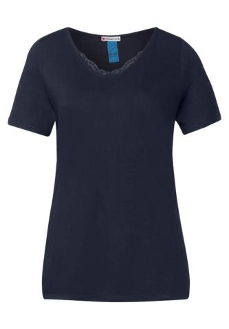 Street One V-Hals Shirt mit Spitzenkante deep blue