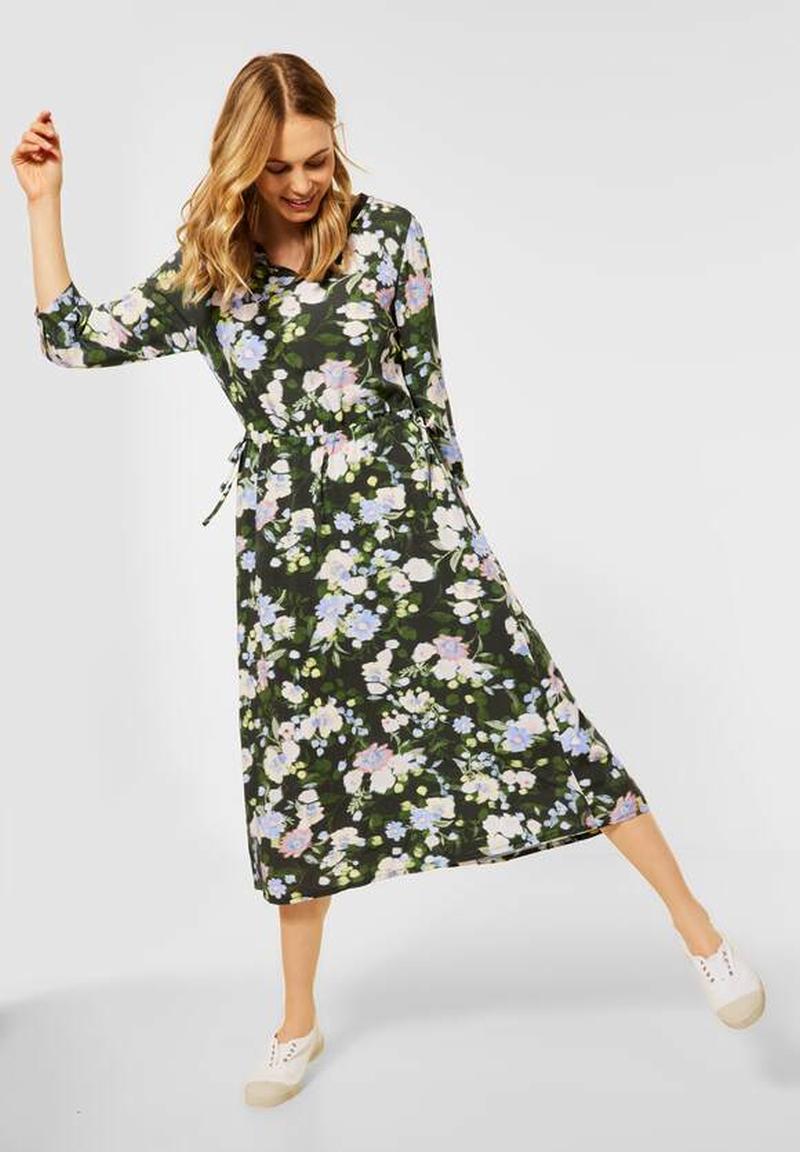 CECIL Midi Kleid mit Blumendruck Utility Olive