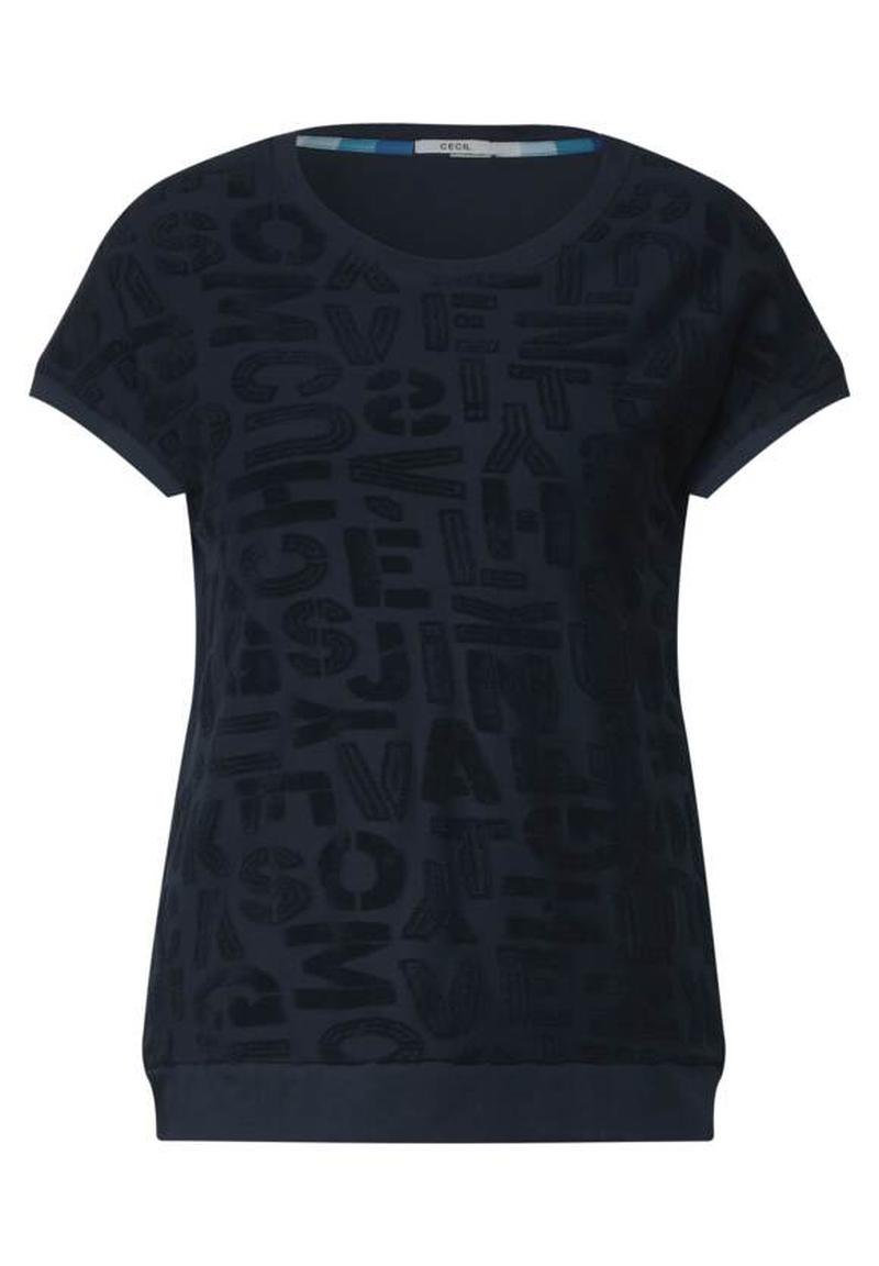 CECIL T-Shirt mit Frottee Druck deep blue