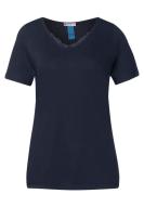 Street One V-Hals Shirt mit Spitzenkante deep blue