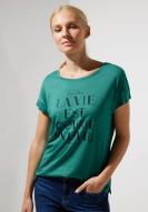 Street One T-Shirt mit Wording-Glitzer-Print Lagoon Green